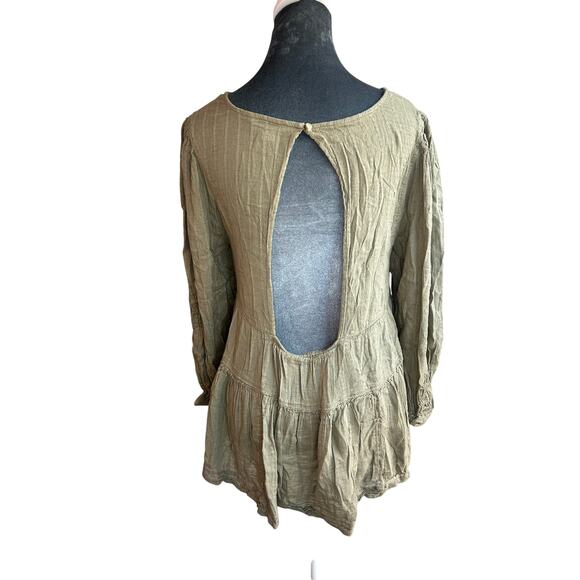 Flowy Babydoll Style Oversized Blouse- army green- Large Preppy Boho layered - Picture 2 of 7